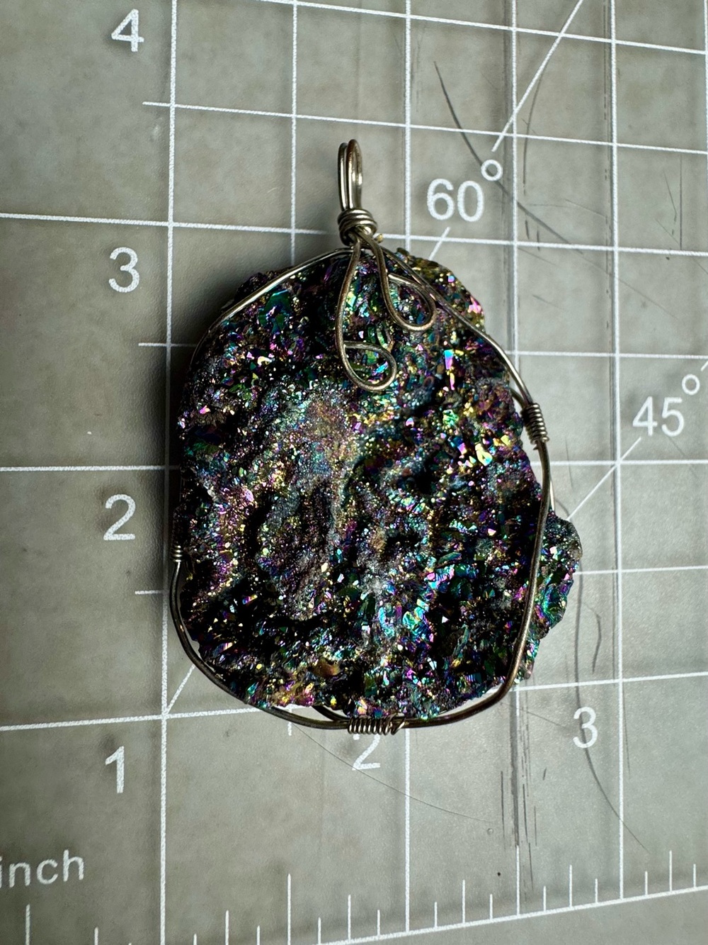 Iridescent Druzy Wire-Wrapped Pendant Necklace